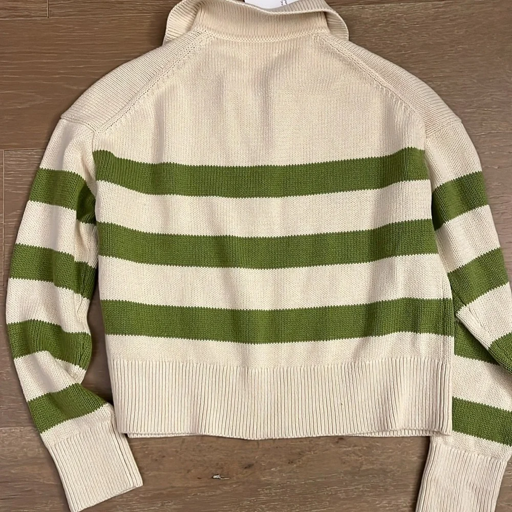 NWT Velvet Women's Lucie Henley Sweater in Cream and Green Stripe size xs